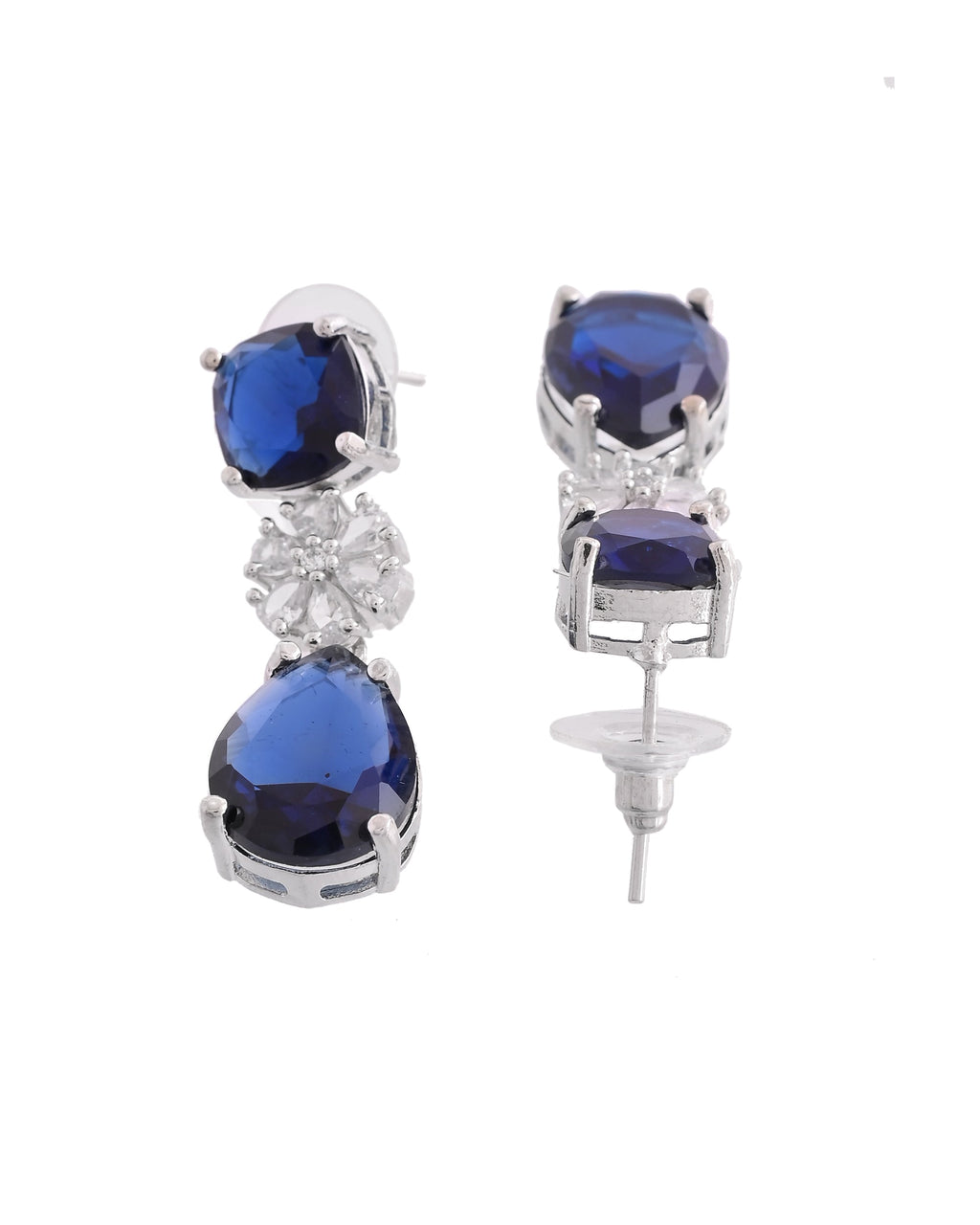 VOJ Silver Plated Blue Stone Studded Floral Shaped Studs Earrings - Distacart