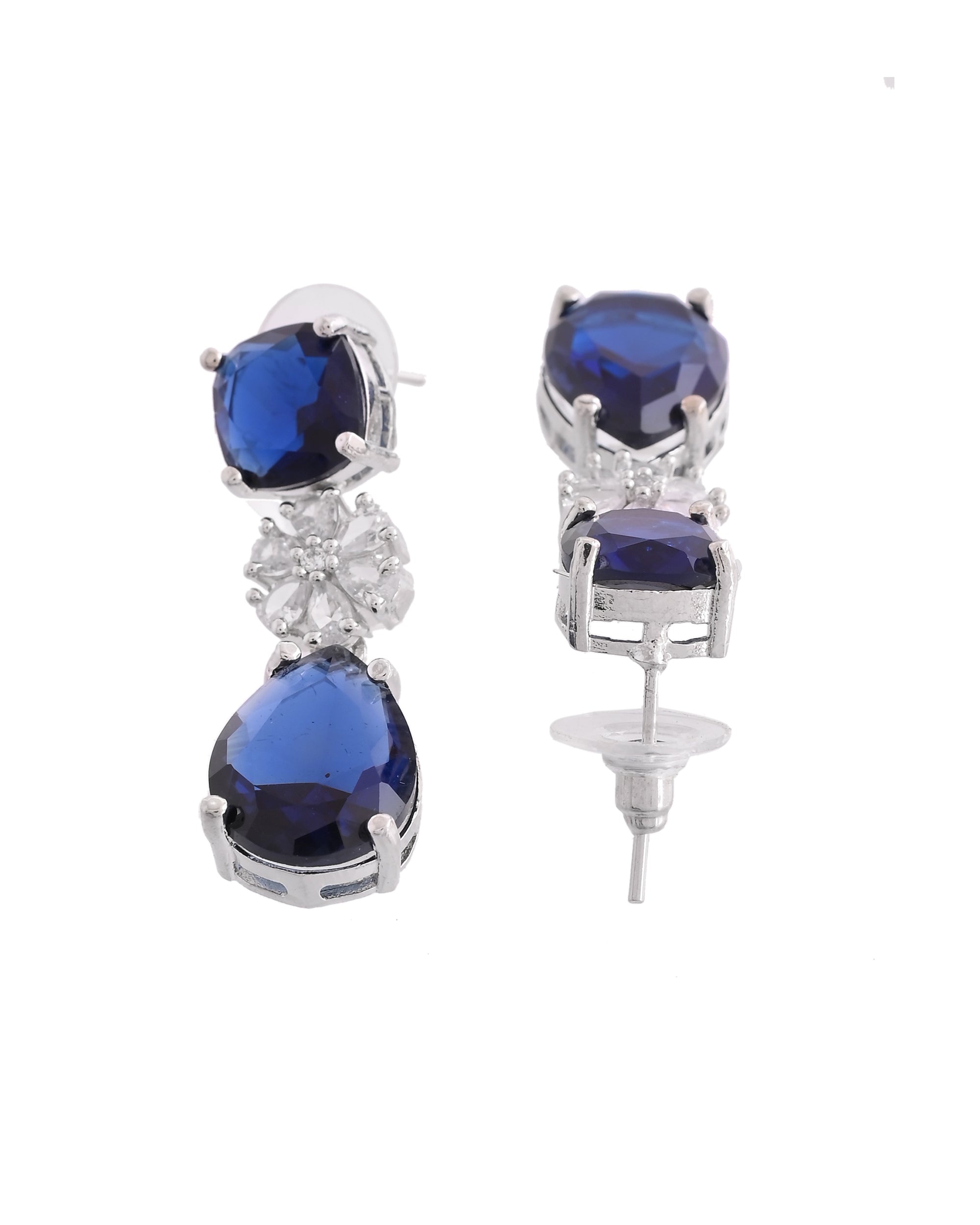 VOJ Silver Plated Blue Stone Studded Floral Shaped Studs Earrings - Distacart