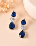 VOJ Silver Plated Blue Stone Studded Floral Shaped Studs Earrings - Distacart