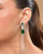 VOJ Silver Plated Green Stone Studded Floral Shaped Studs Earrings - Distacart
