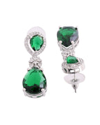 VOJ Silver Plated Green Stone Studded Floral Shaped Studs Earrings - Distacart