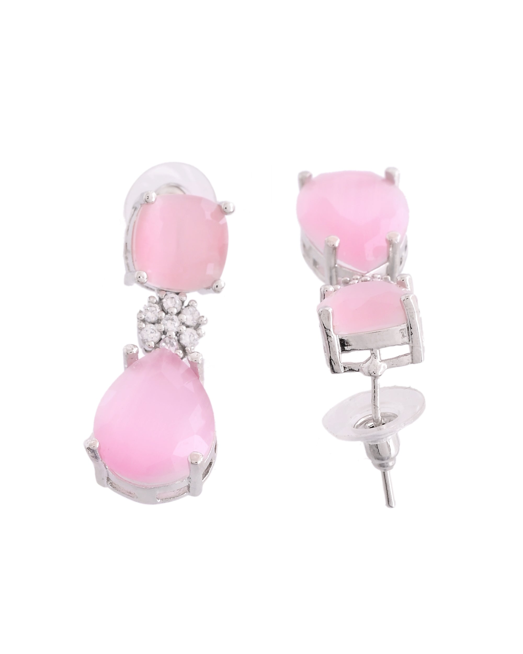 VOJ Silver Plated Baby Pink Stone Studded Floral Shaped Studs Earrings - Distacart