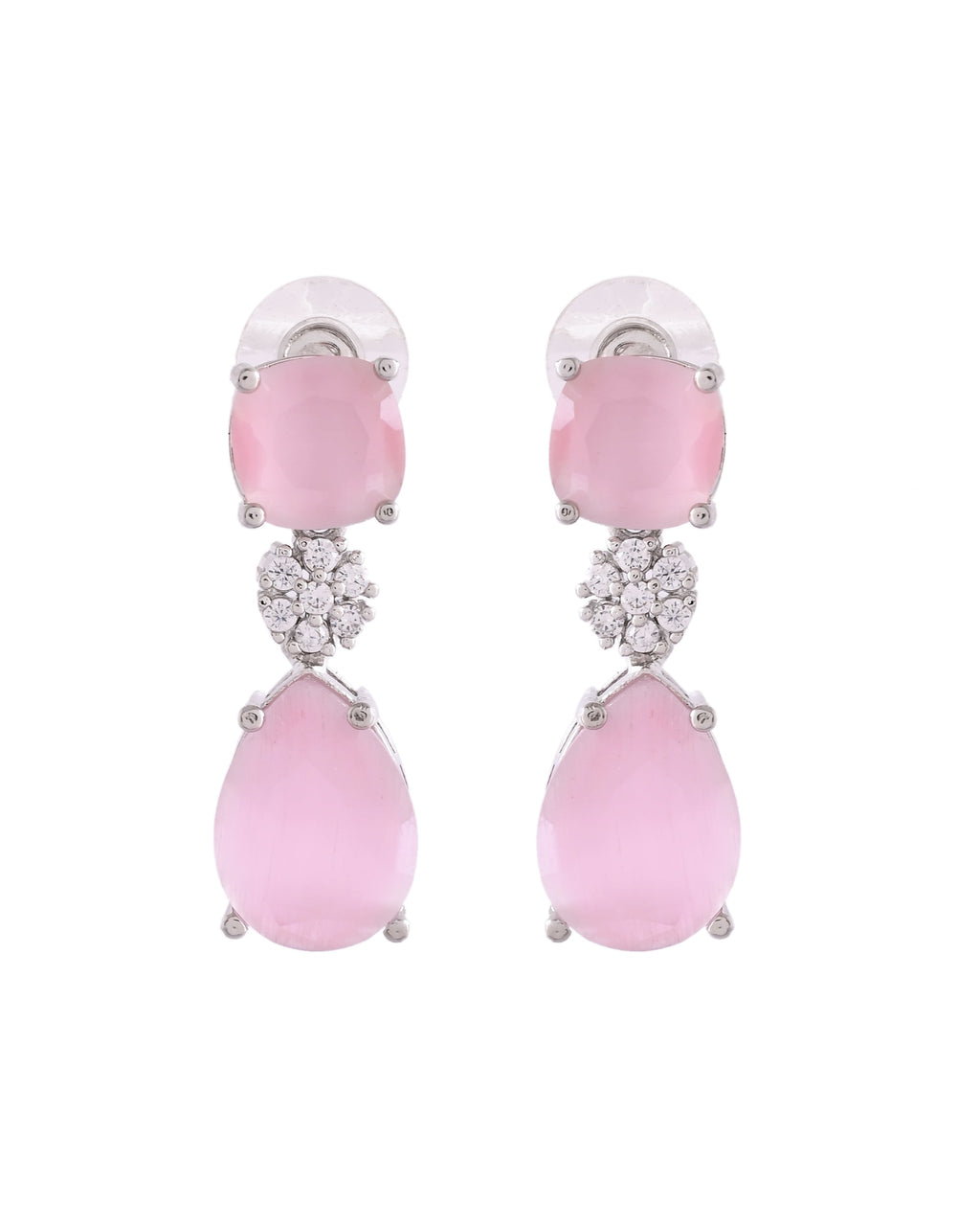 VOJ Silver Plated Baby Pink Stone Studded Floral Shaped Studs Earrings - Distacart