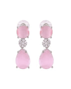 VOJ Silver Plated Baby Pink Stone Studded Floral Shaped Studs Earrings - Distacart