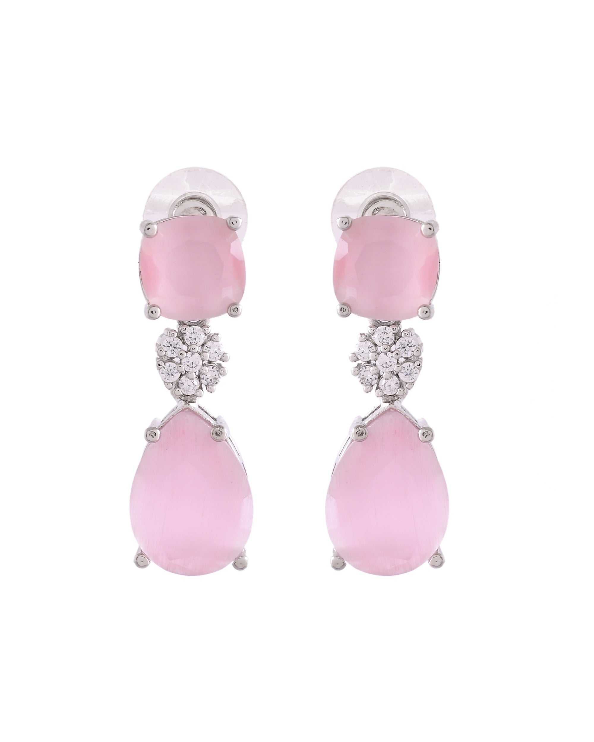 VOJ Silver Plated Baby Pink Stone Studded Floral Shaped Studs Earrings - Distacart