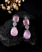 VOJ Silver Plated Baby Pink Stone Studded Floral Shaped Studs Earrings - Distacart