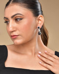 VOJ Silver Plated Black Stone Studded Floral Shaped Studs Earrings - Distacart