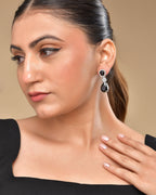VOJ Silver Plated Black Stone Studded Floral Shaped Studs Earrings - Distacart