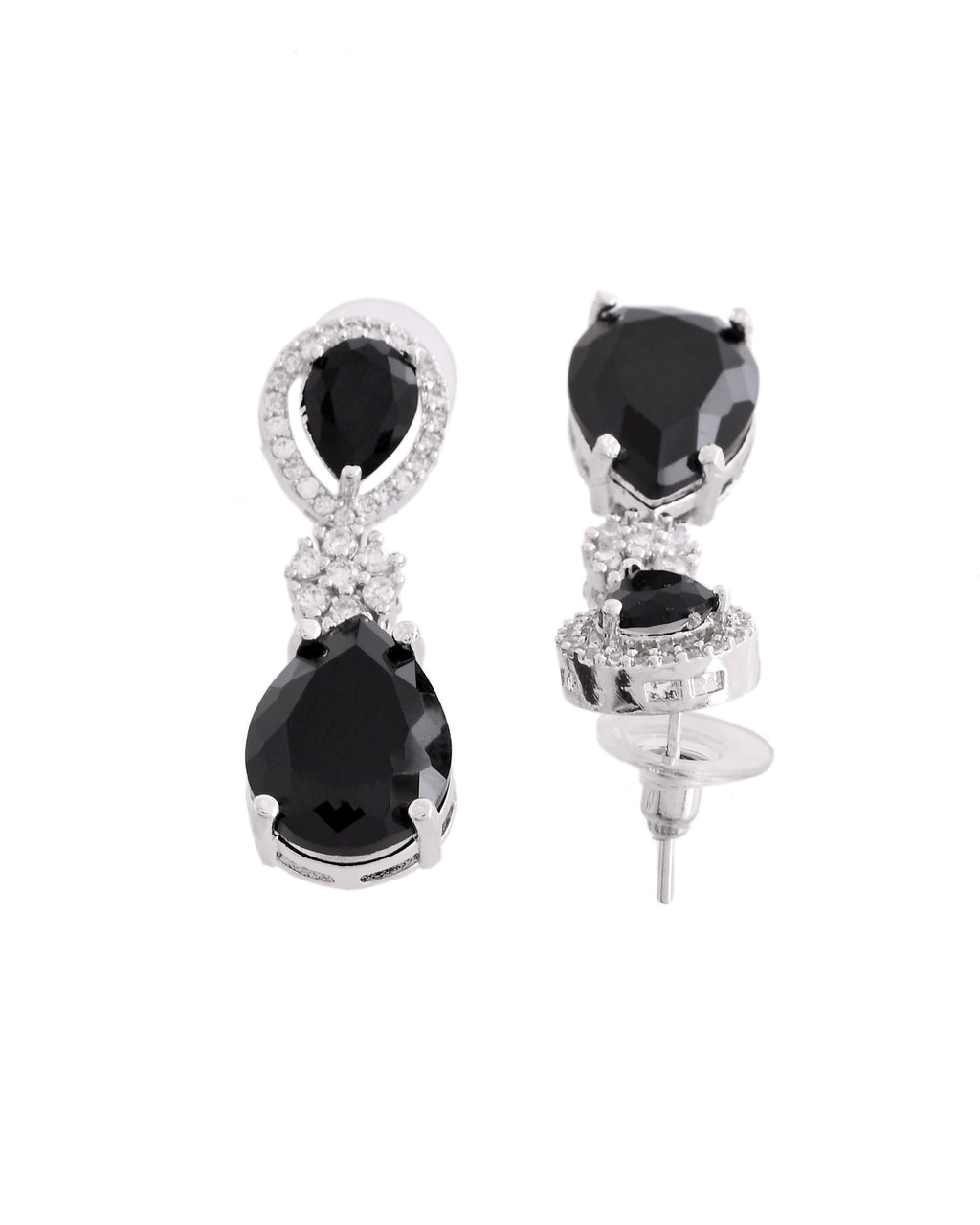VOJ Silver Plated Black Stone Studded Floral Shaped Studs Earrings - Distacart