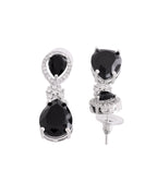 VOJ Silver Plated Black Stone Studded Floral Shaped Studs Earrings - Distacart