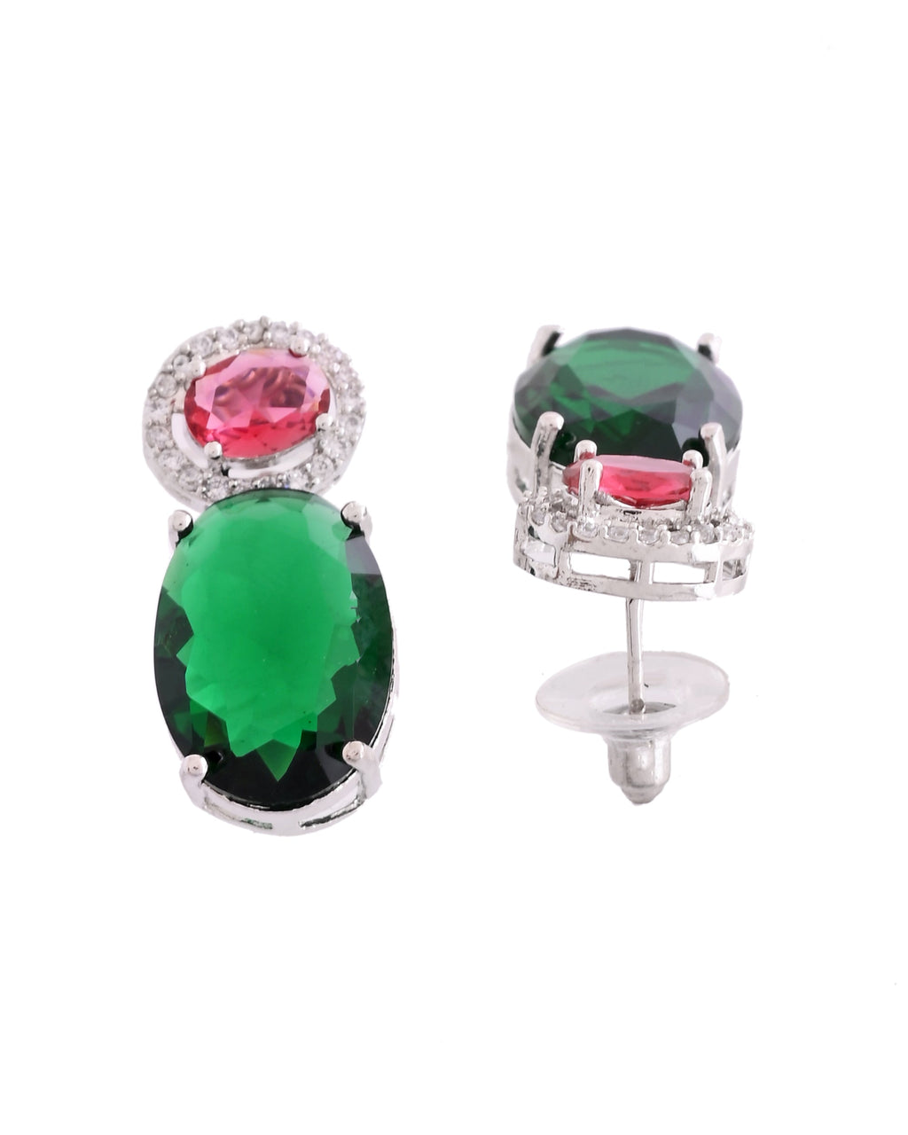 VOJ Silver Plated Green And Red Stone Studded Elegant Ad Earrings - Distacart