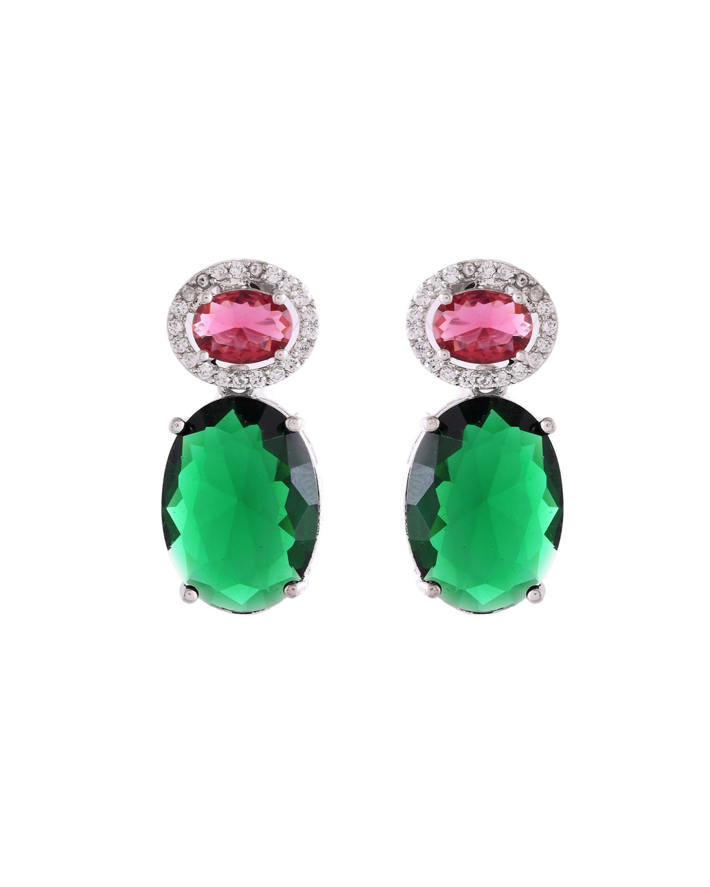 VOJ Silver Plated Green And Red Stone Studded Elegant Ad Earrings - Distacart
