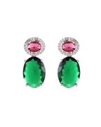 VOJ Silver Plated Green And Red Stone Studded Elegant Ad Earrings - Distacart