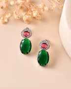 VOJ Silver Plated Green And Red Stone Studded Elegant Ad Earrings - Distacart