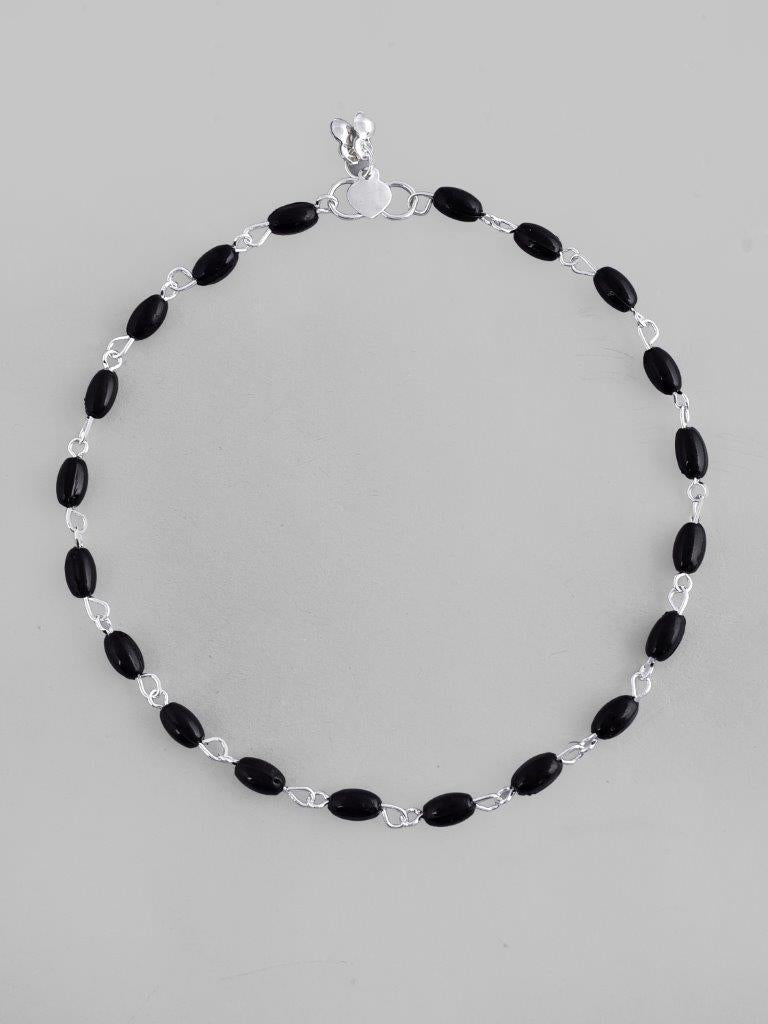 VOJ Set of 2 Silver Plated Black Beads Anklets - Distacart