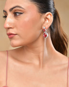 VOJ Silver Plated Red Stone Studded Ad Earrings - Distacart