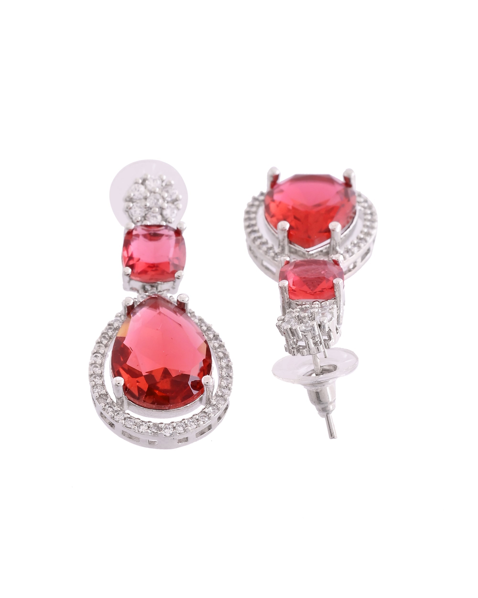 VOJ Silver Plated Red Stone Studded Ad Earrings - Distacart