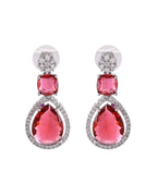 VOJ Silver Plated Red Stone Studded Ad Earrings - Distacart