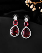 VOJ Silver Plated Red Stone Studded Ad Earrings - Distacart