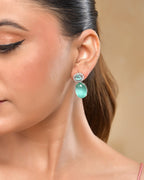 VOJ Silver Plated Sea Green Stone Studded Ad Earrings - Distacart