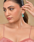 VOJ Silver Plated Sea Green Stone Studded Ad Earrings - Distacart