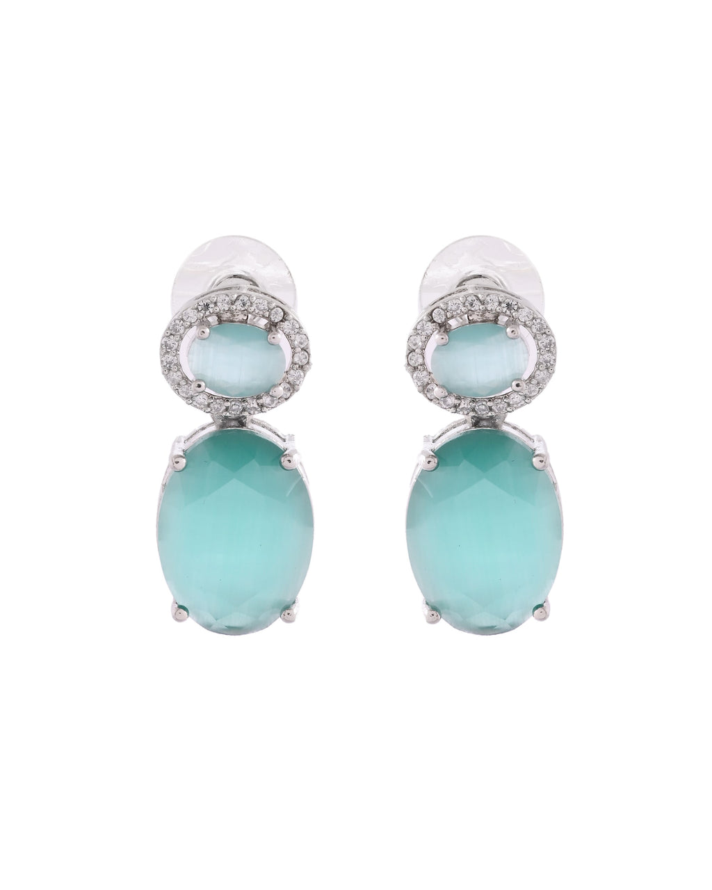 VOJ Silver Plated Sea Green Stone Studded Ad Earrings - Distacart