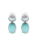 VOJ Silver Plated Sea Green Stone Studded Ad Earrings - Distacart