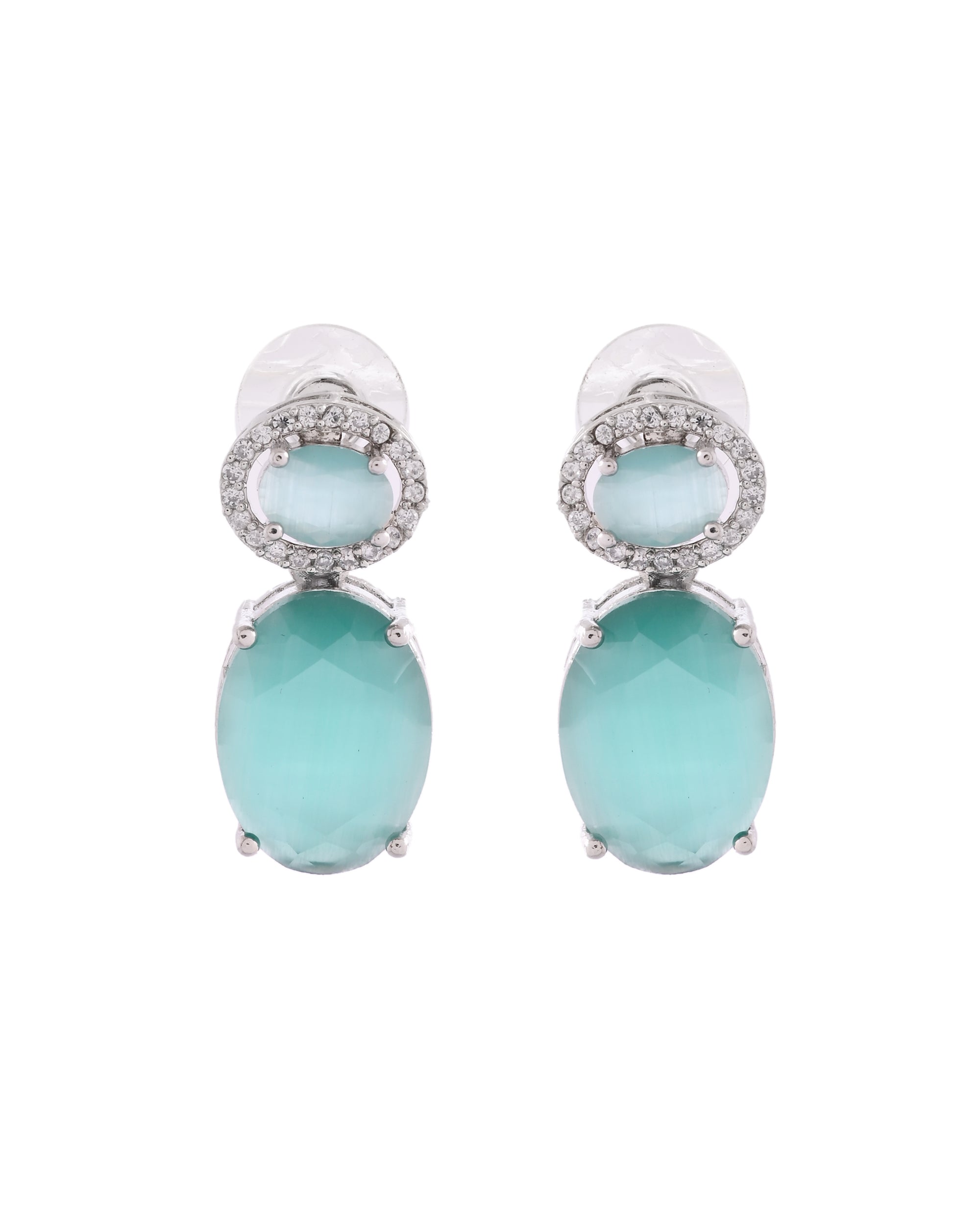 VOJ Silver Plated Sea Green Stone Studded Ad Earrings - Distacart