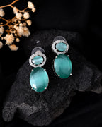 VOJ Silver Plated Sea Green Stone Studded Ad Earrings - Distacart