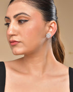 VOJ Silver Plated Floral Shape Ad Stone Studded Studs Earrings - Distacart