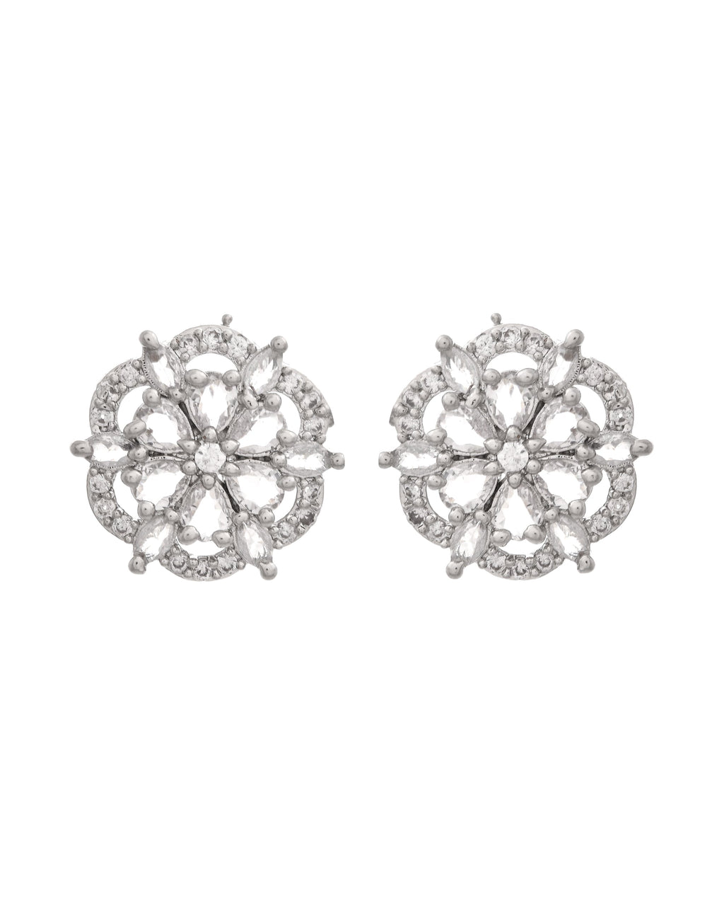 VOJ Silver Plated Floral Shape Ad Stone Studded Studs Earrings - Distacart