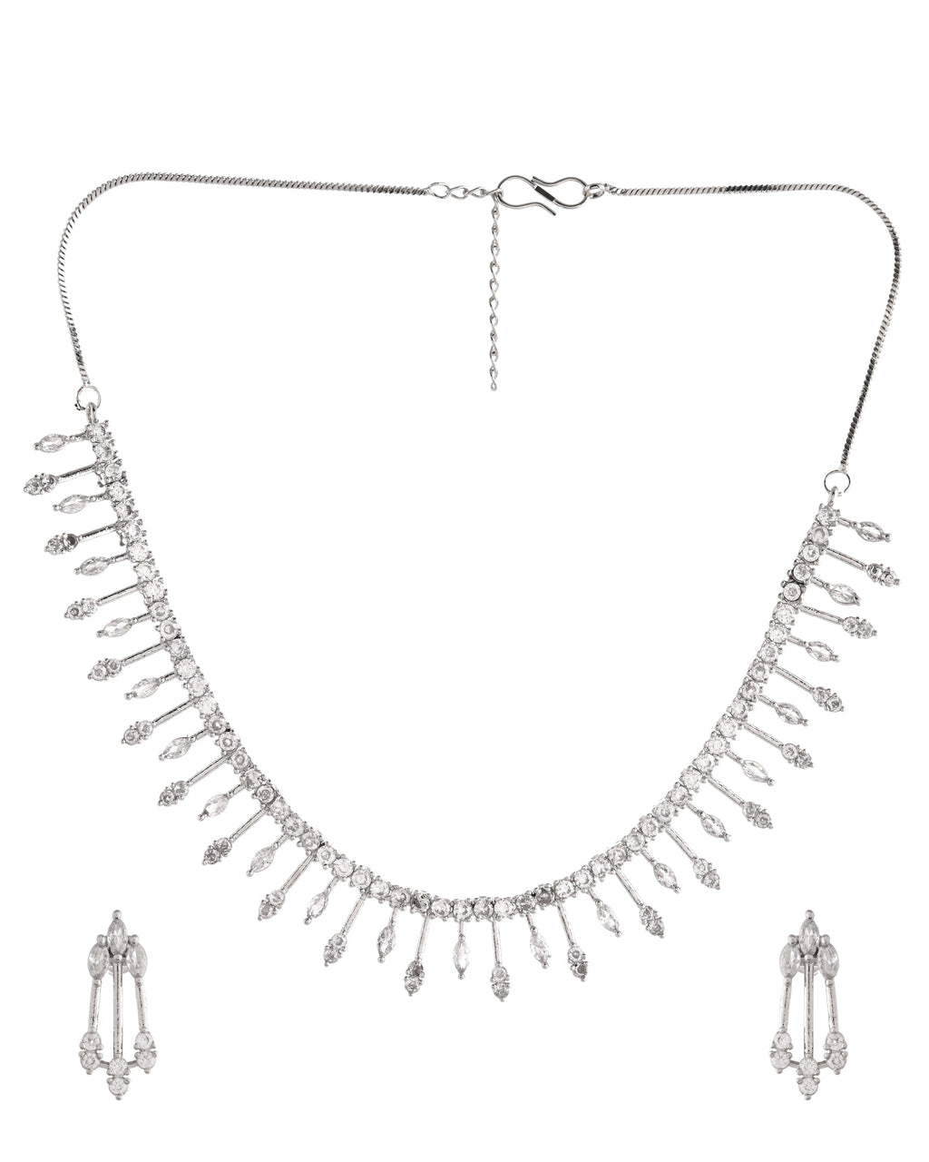 VOJ Silver Plated Ad Stone Studded Elegant Minimal Jewellery Set - Distacart