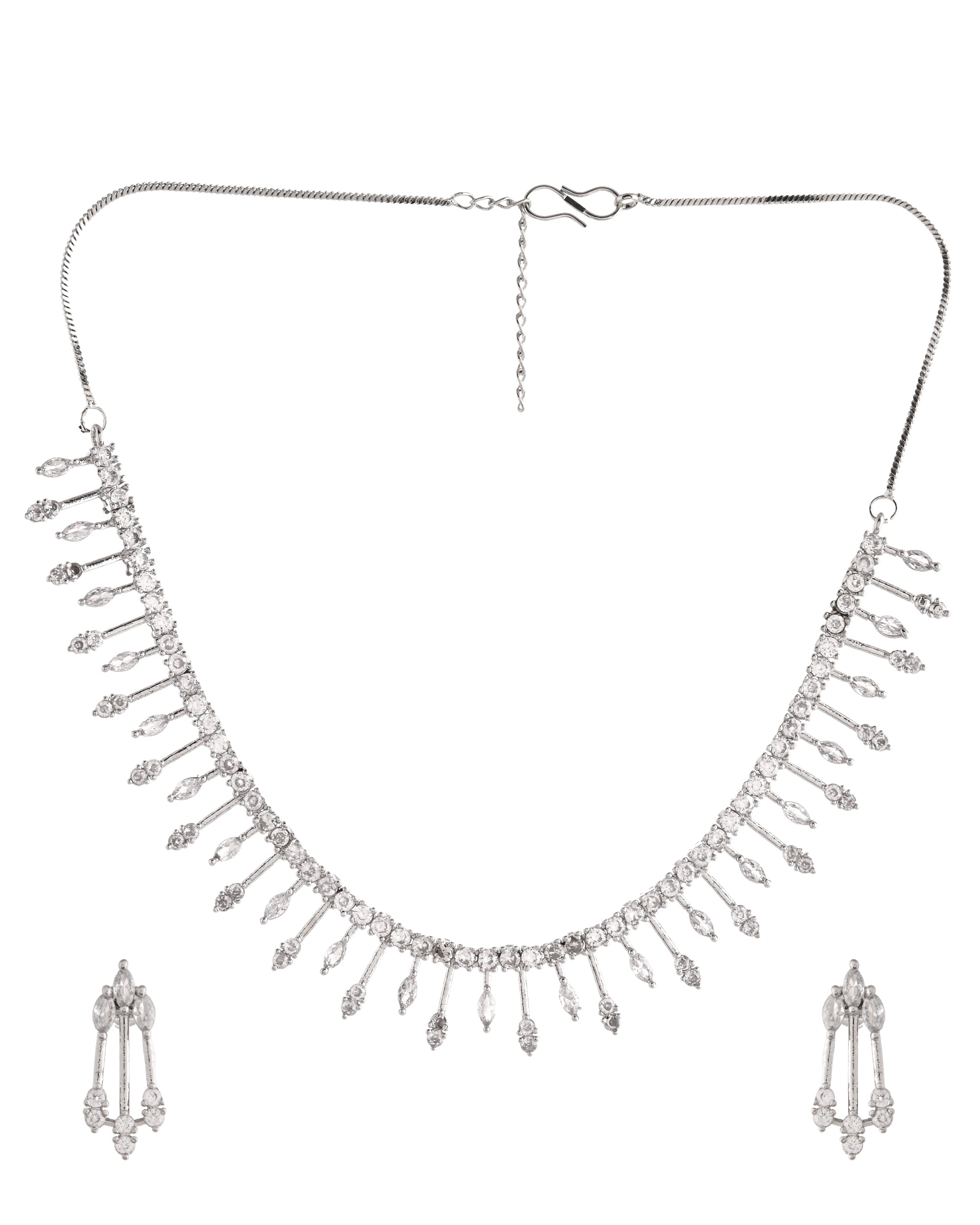 VOJ Silver Plated Ad Stone Studded Elegant Minimal Jewellery Set - Distacart