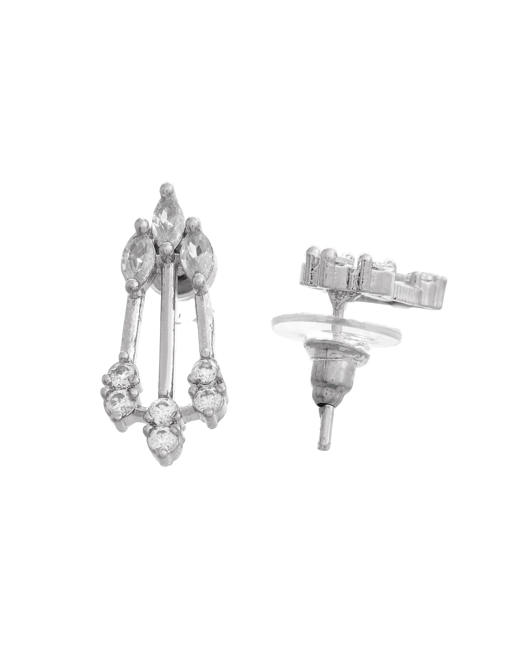 VOJ Silver Plated Ad Stone Studded Elegant Minimal Jewellery Set - Distacart