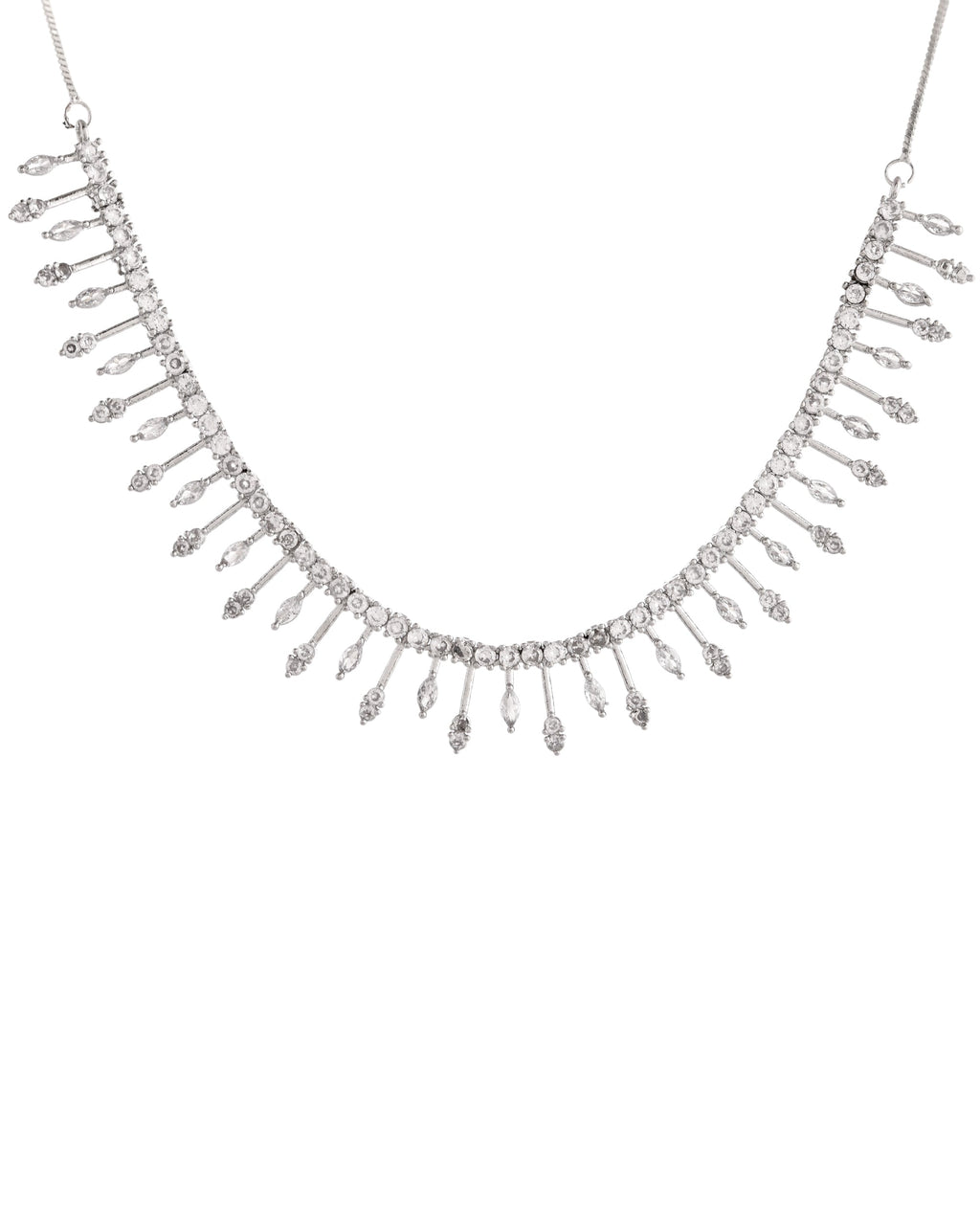 VOJ Silver Plated Ad Stone Studded Elegant Minimal Jewellery Set - Distacart