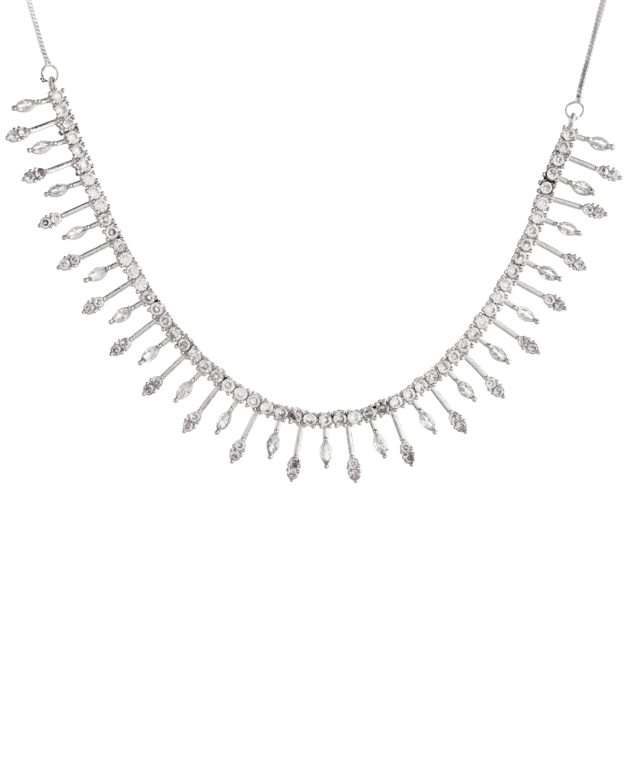 VOJ Silver Plated Ad Stone Studded Elegant Minimal Jewellery Set - Distacart