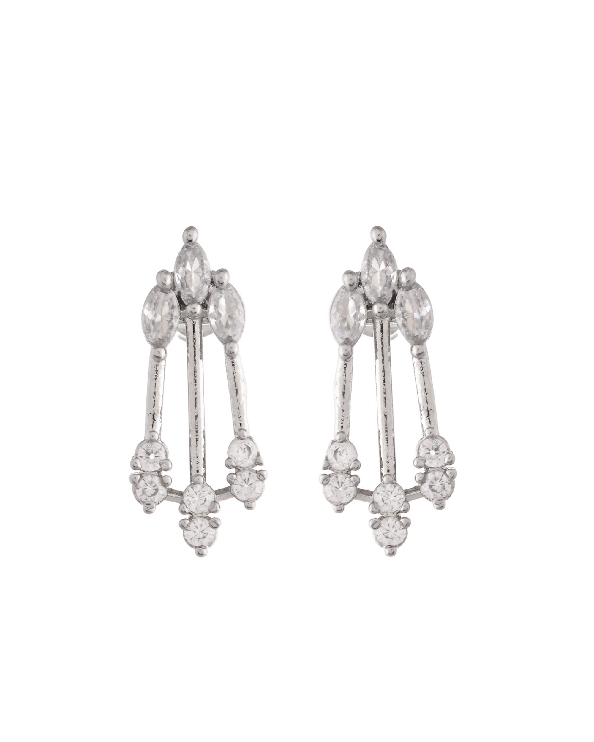VOJ Silver Plated Ad Stone Studded Elegant Minimal Jewellery Set - Distacart