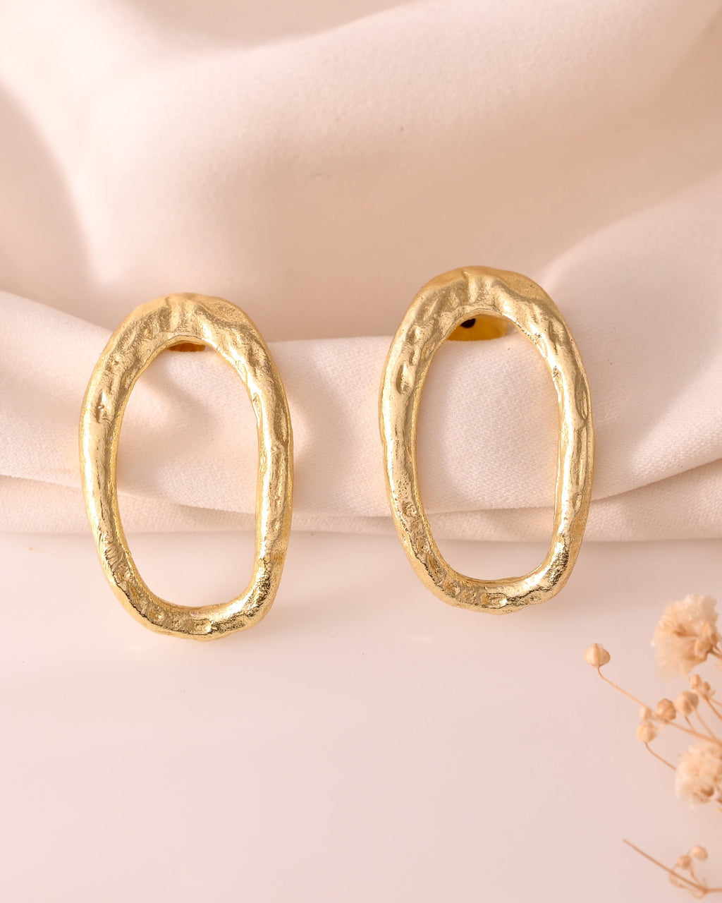 VOJ Gold Polished Anti Tarnished Oval Shaped Studs Earrings - Distacart
