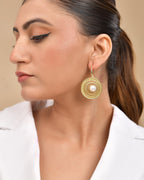 VOJ Gold Polished Anti Tarnish Circular Shaped Drop Earrings - Distacart