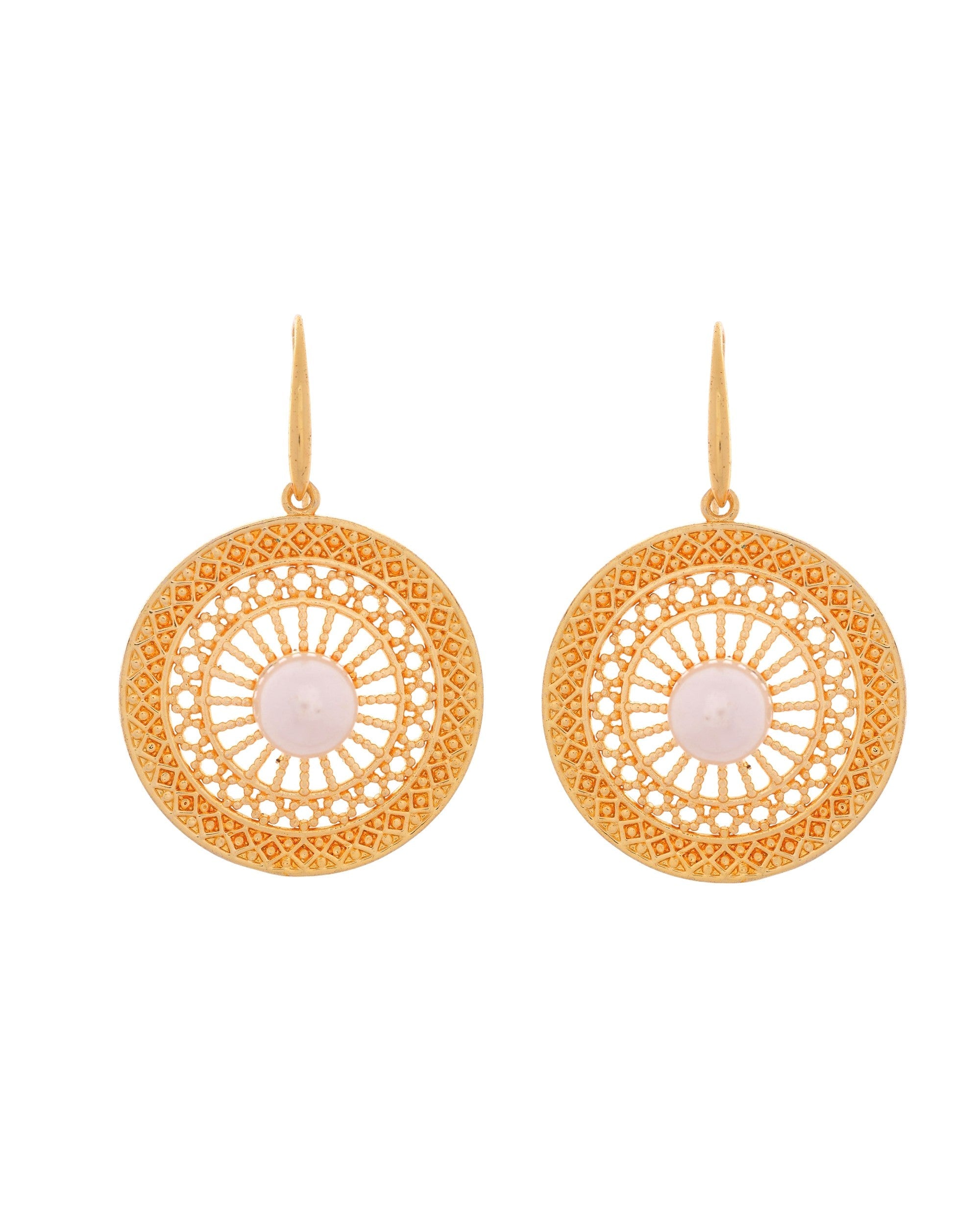 VOJ Gold Polished Anti Tarnish Circular Shaped Drop Earrings - Distacart
