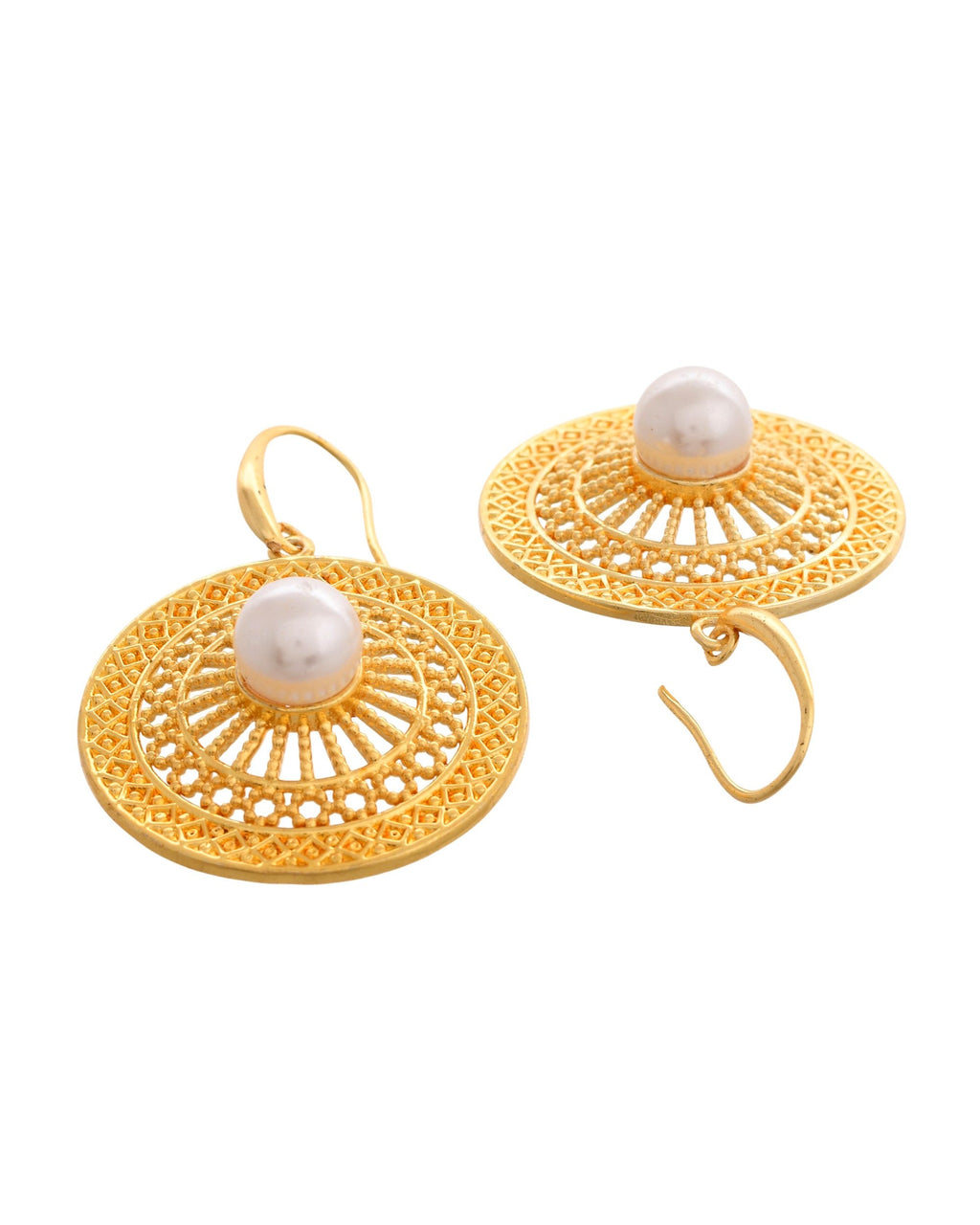VOJ Gold Polished Anti Tarnish Circular Shaped Drop Earrings - Distacart