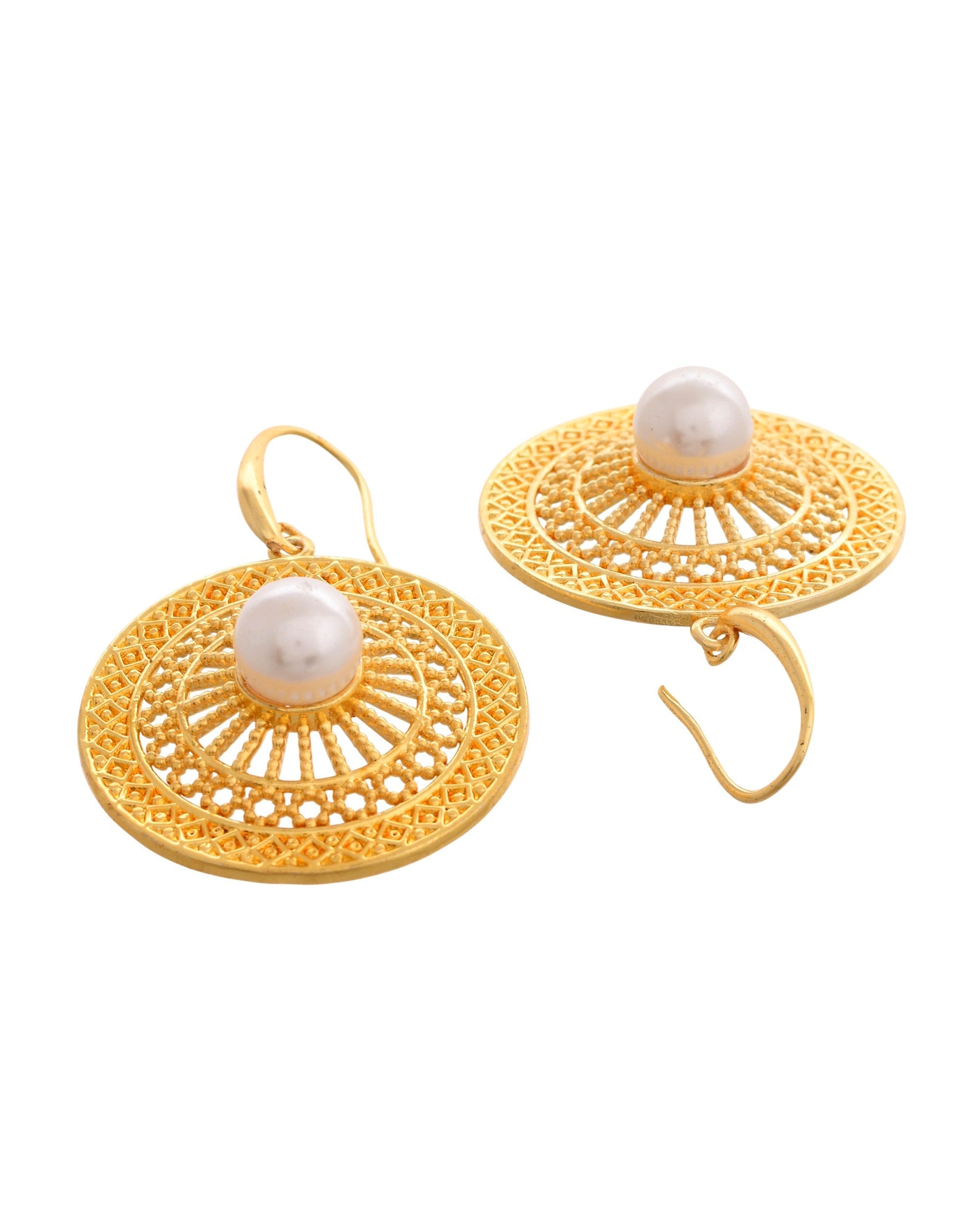 VOJ Gold Polished Anti Tarnish Circular Shaped Drop Earrings - Distacart