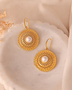 VOJ Gold Polished Anti Tarnish Circular Shaped Drop Earrings - Distacart