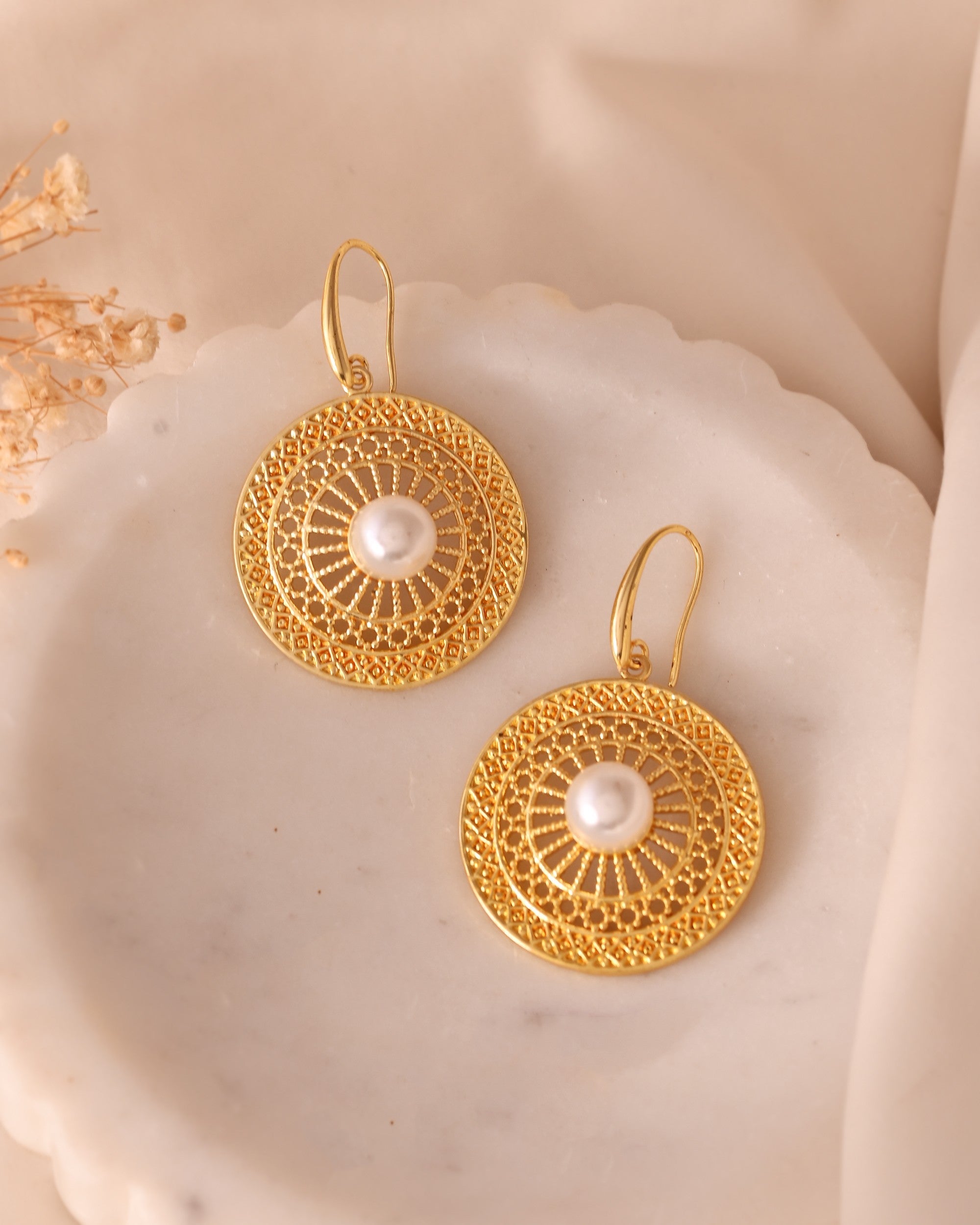 VOJ Gold Polished Anti Tarnish Circular Shaped Drop Earrings - Distacart