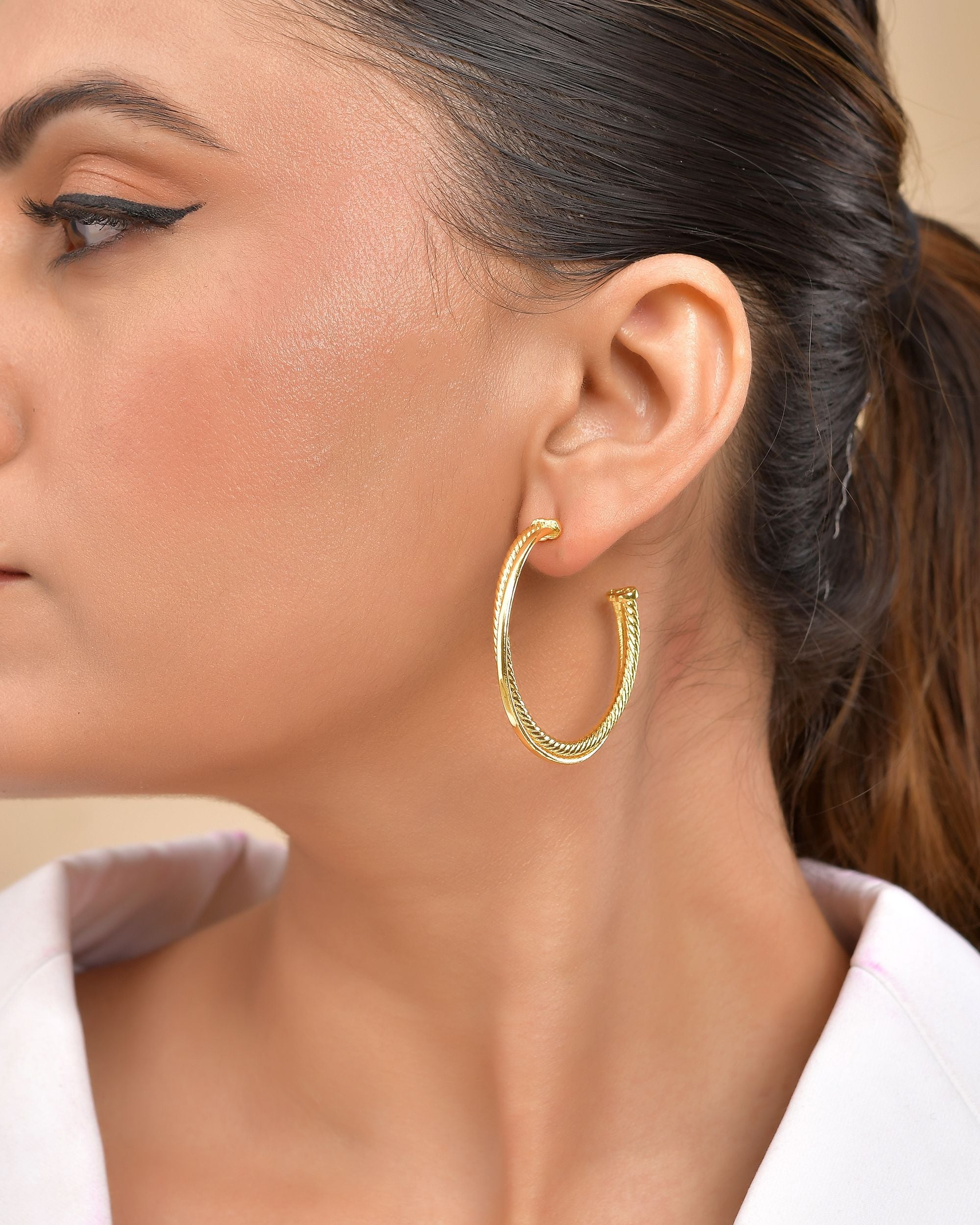 VOJ Gold Polished Anti Tarnished Hoops Earrings - Distacart