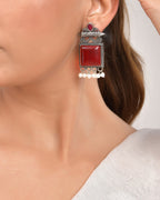 VOJ Silver Plated Oxidized Red Stone Studded Earrings - Distacart