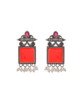 VOJ Silver Plated Oxidized Red Stone Studded Earrings - Distacart