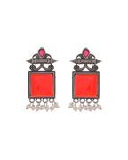 VOJ Silver Plated Oxidized Red Stone Studded Earrings - Distacart