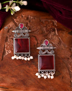 VOJ Silver Plated Oxidized Red Stone Studded Earrings - Distacart