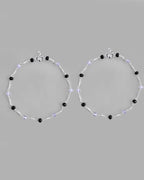 VOJ Set of 2 Silver Plated Black & White Beads Anklets - Distacart